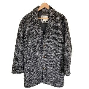 Fat Face Herringbone Wool Blend Car Coat Black White USA 10 British Designed